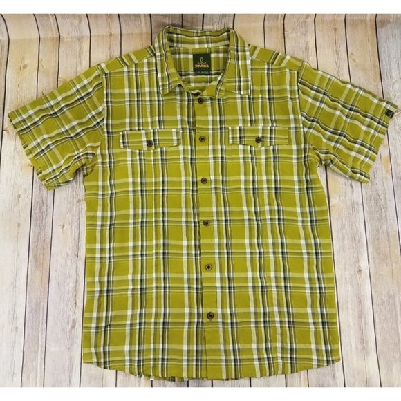 Prana Other - Prana Men's Linen Blend S/S Outdoor Hiking Button Front Shirt XL Green Plaid B20